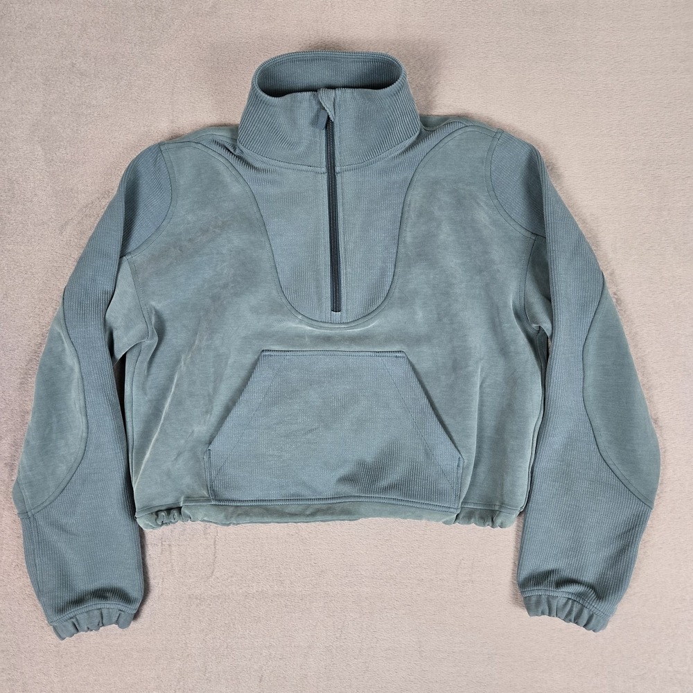 Lululemon Brushed Softstreme Ribbed Half Zip Womens 4 Green Jasper Pullover